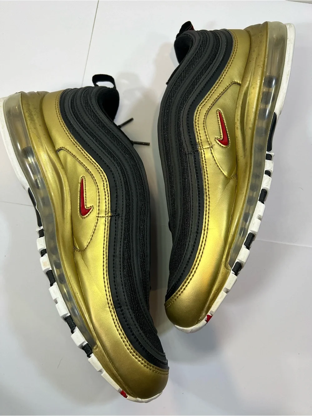 Nike Men's Air Max 97 Sneakers - Black, Gold & Red Swoosh